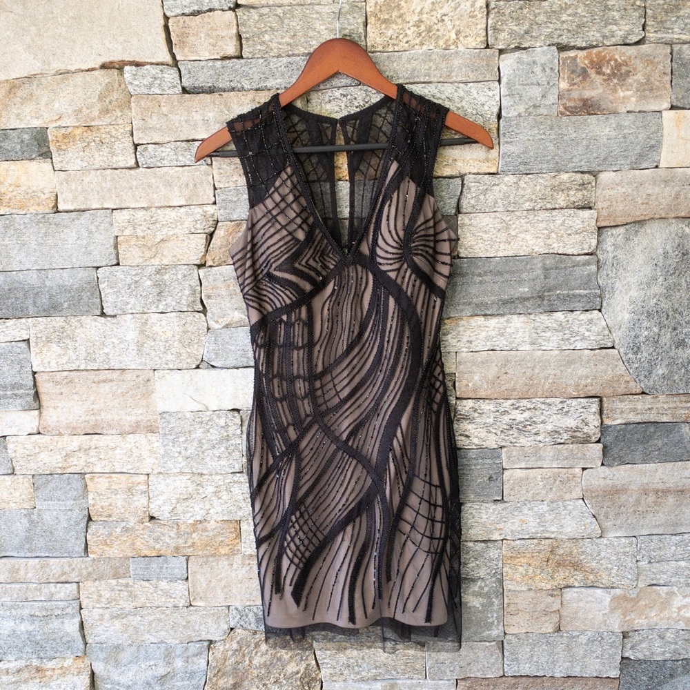 Aidan Mattox Black beaded cocktail dress